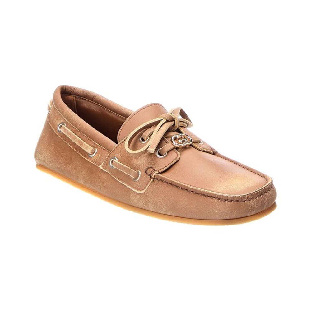 Gucci Gg Logo Leather Loafer, Brown